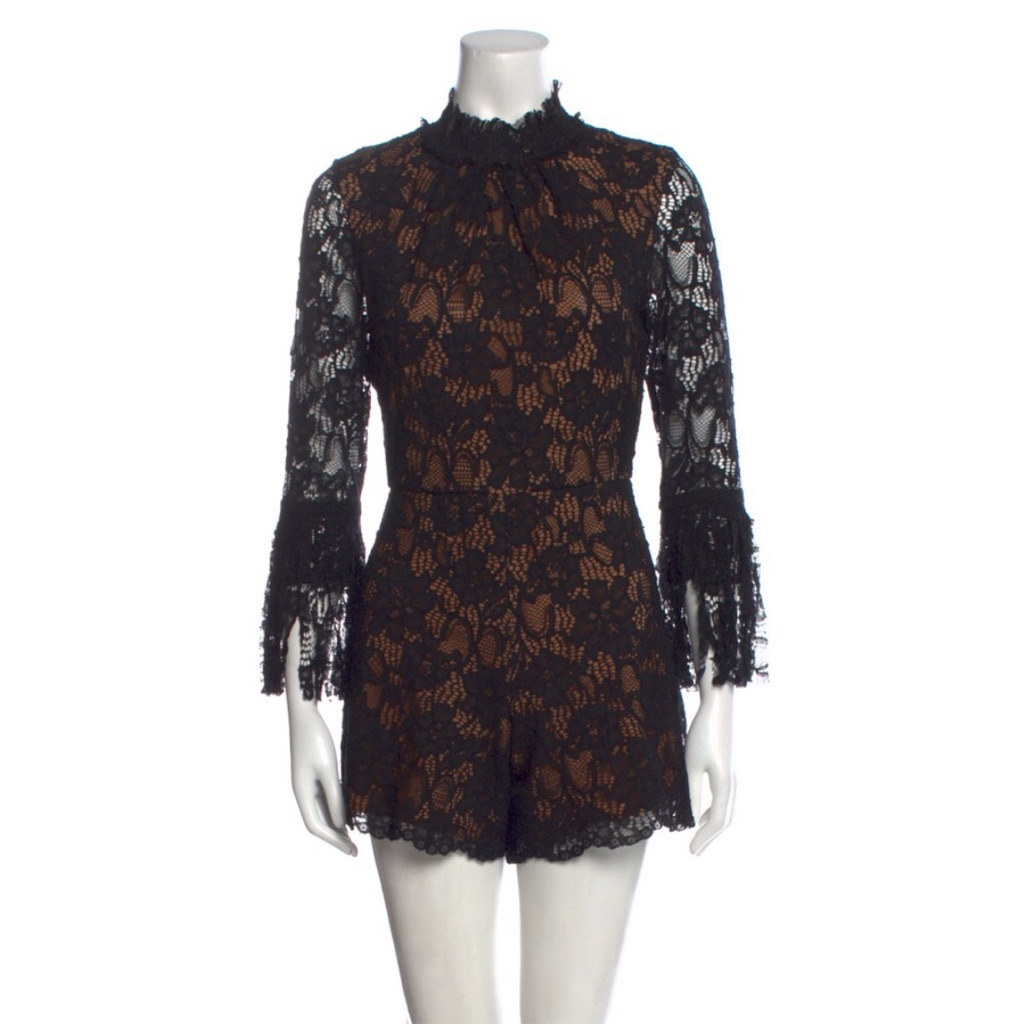 Alexis Black Lace And Mesh Illusion Short Romper Sz Xs #0045